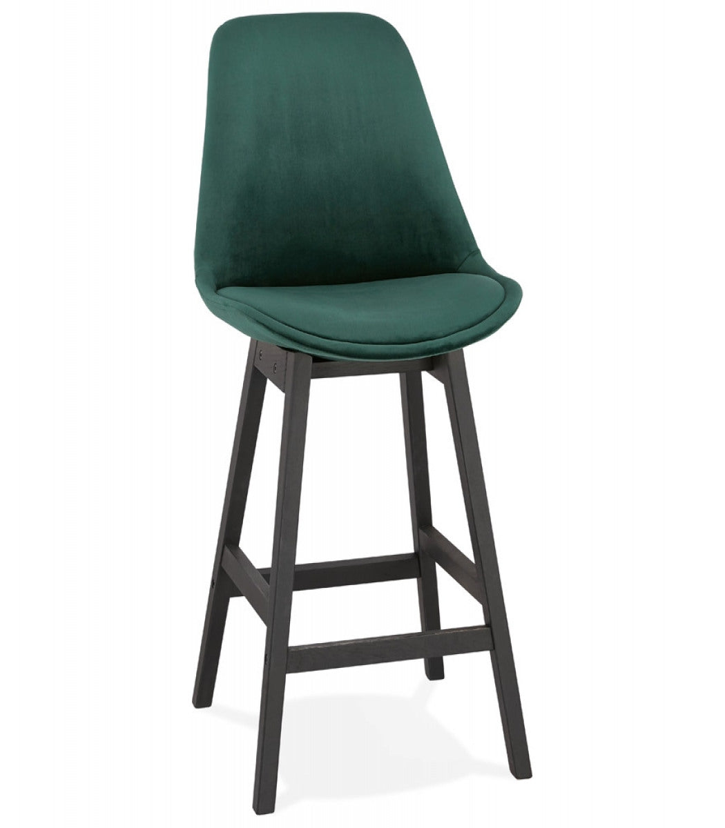 Tabouret snack mi-hauteur 'MORISS MINI' en velours vert et pieds en bois noir