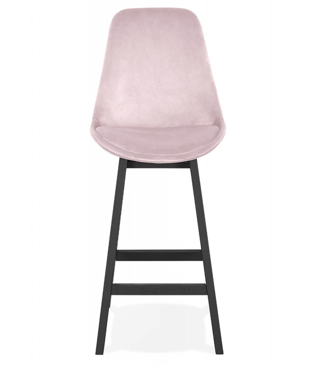 Tabouret snack mi-hauteur 'MORISS MINI' en velours rose et pieds en bois noir