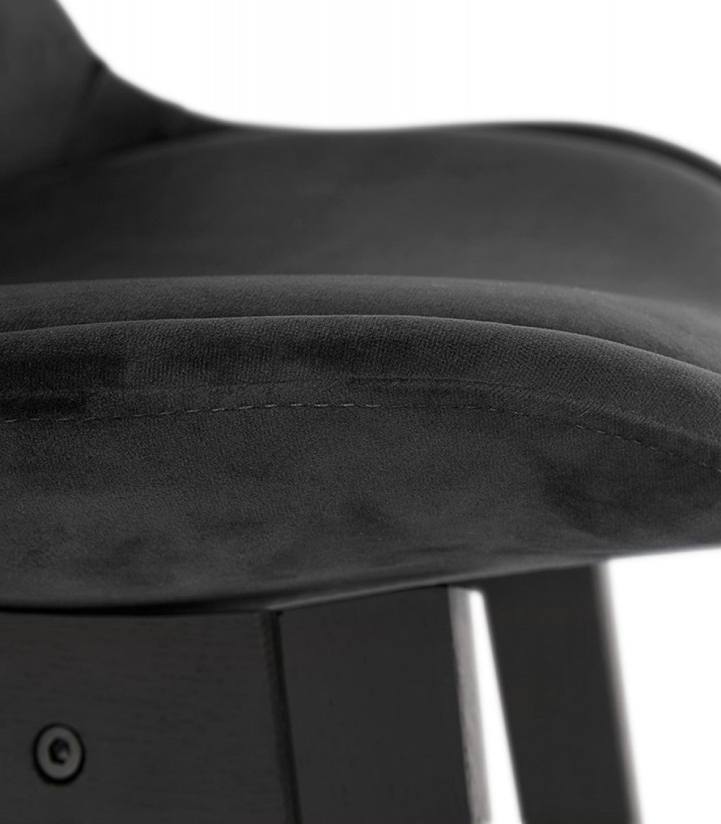 Tabouret de bar 'MORISS' en velours noir et pieds en bois noir