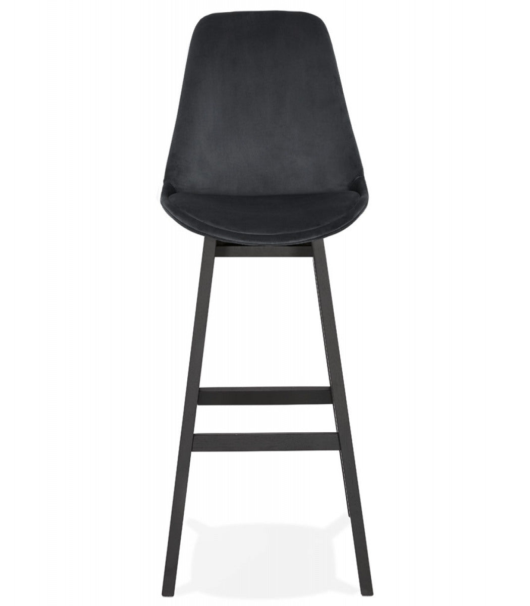 Tabouret de bar 'MORISS' en velours noir et pieds en bois noir