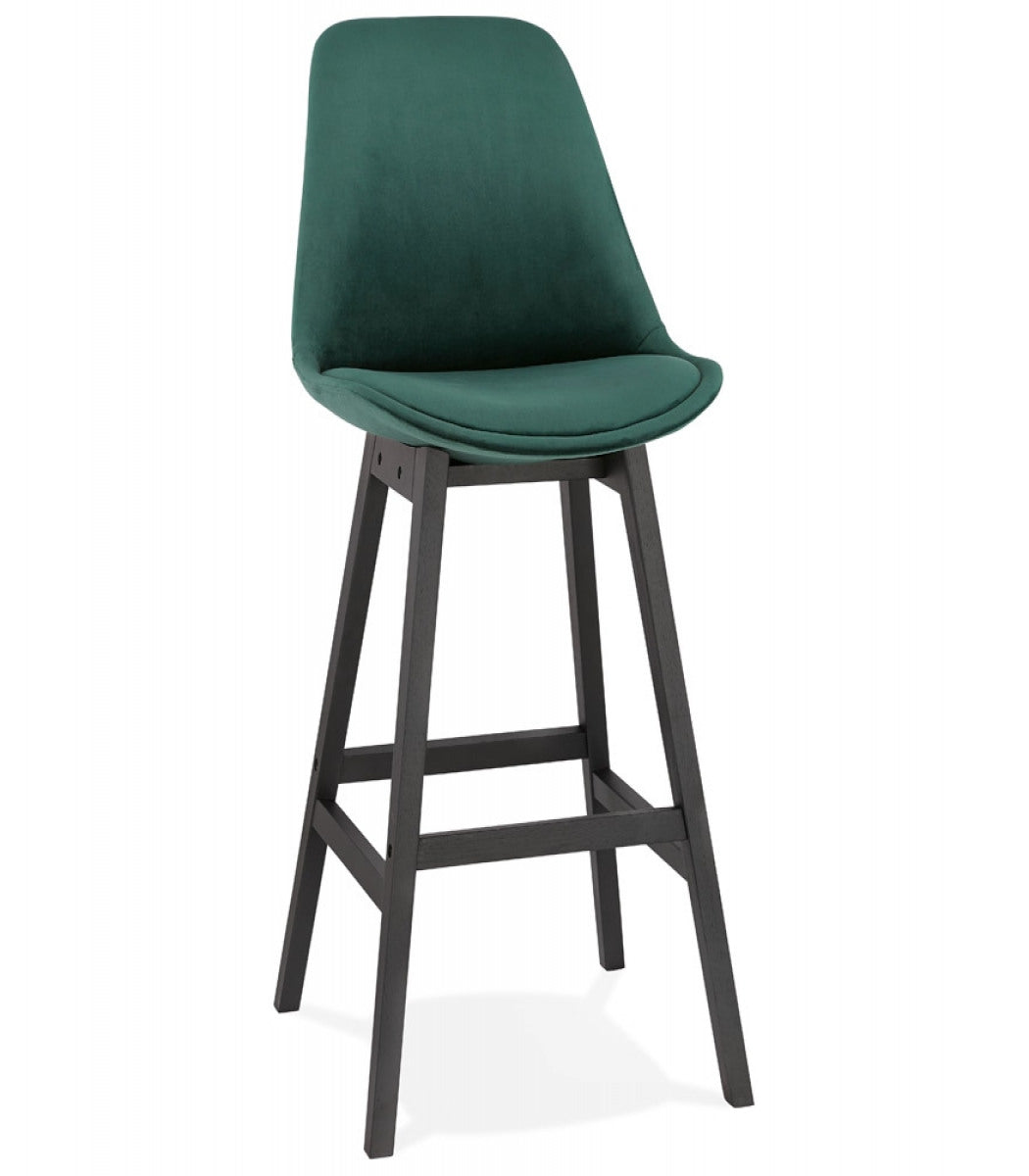 Tabouret de bar 'MORISS' en velours vert et pieds en bois noir