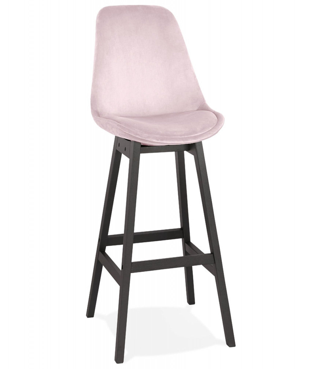 Tabouret de bar 'MORISS' en velours rose et pieds en bois noir