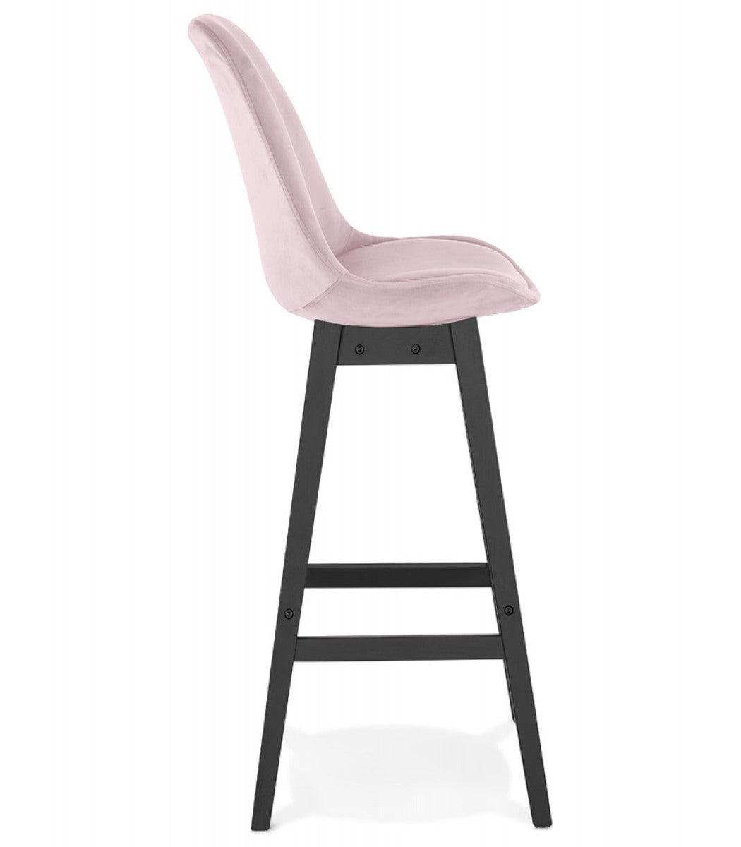 Tabouret de bar 'MORISS' en velours rose et pieds en bois noir