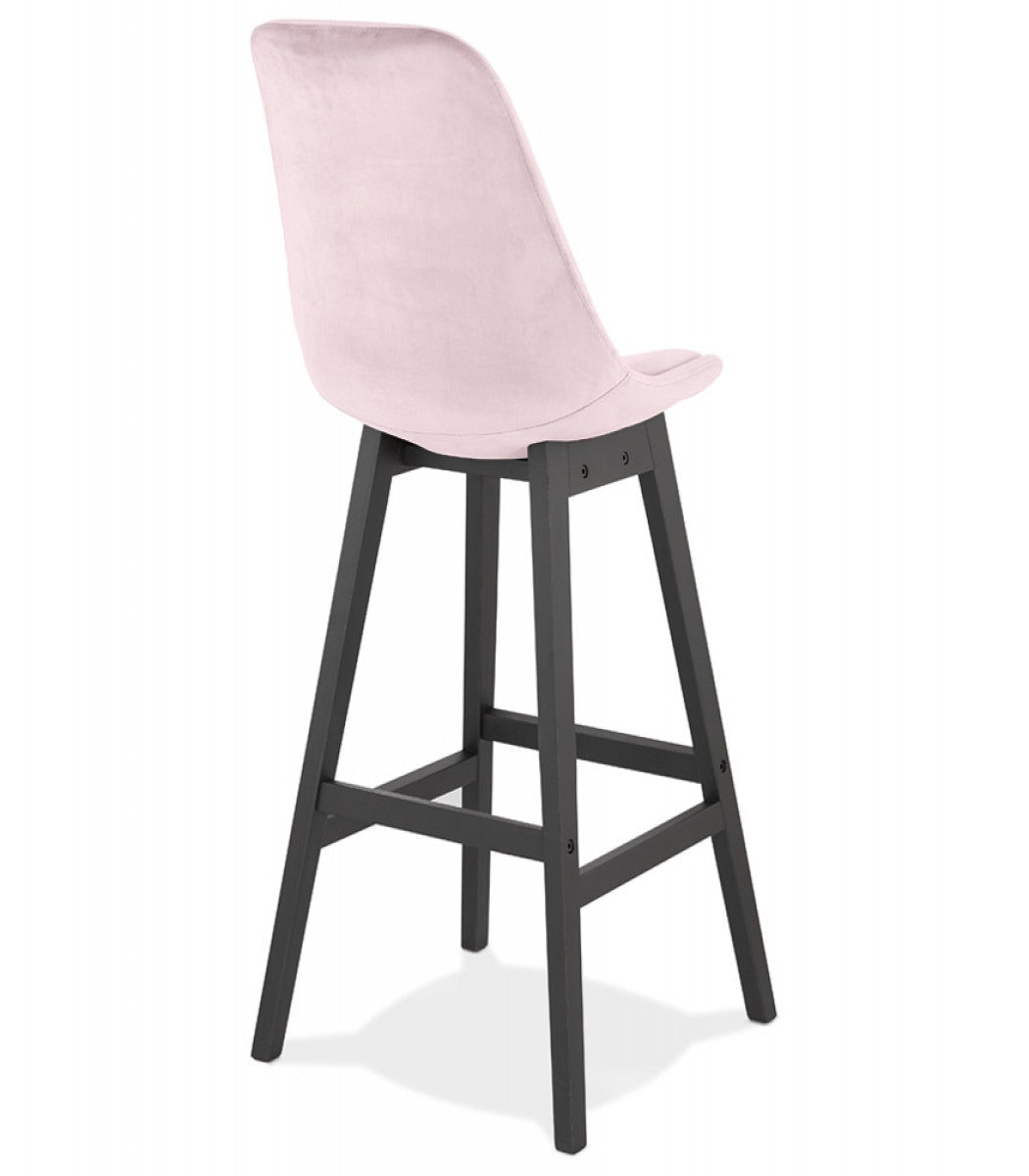 Tabouret de bar 'MORISS' en velours rose et pieds en bois noir