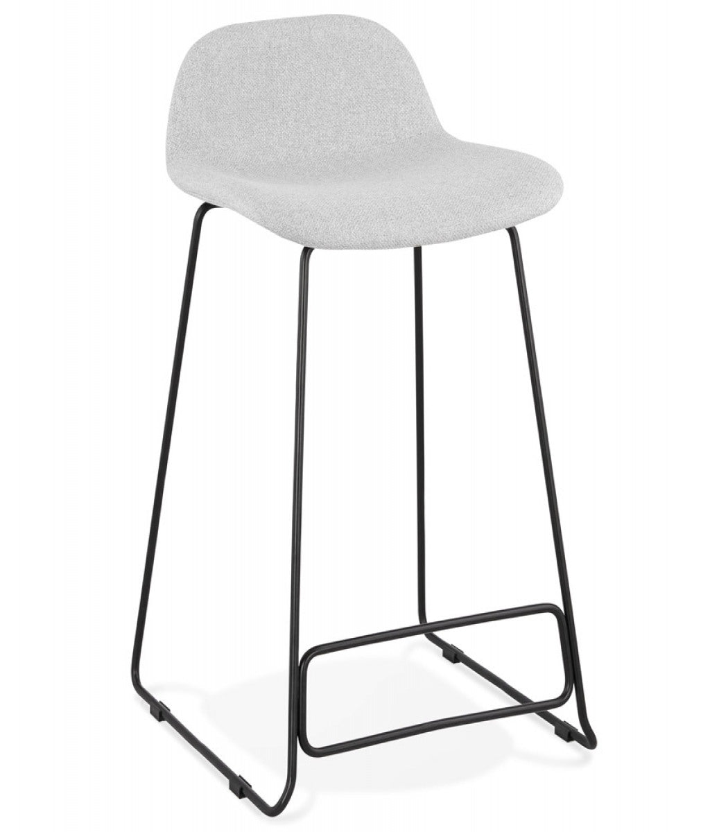 Tabouret snack mi-hauteur 'MOSKOW MINI' en tissu gris clair et pieds en métal noir
