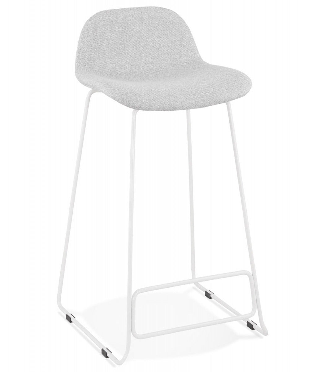 Tabouret snack mi-hauteur 'MOSKOW MINI' en tissu gris clair et pieds en métal blanc