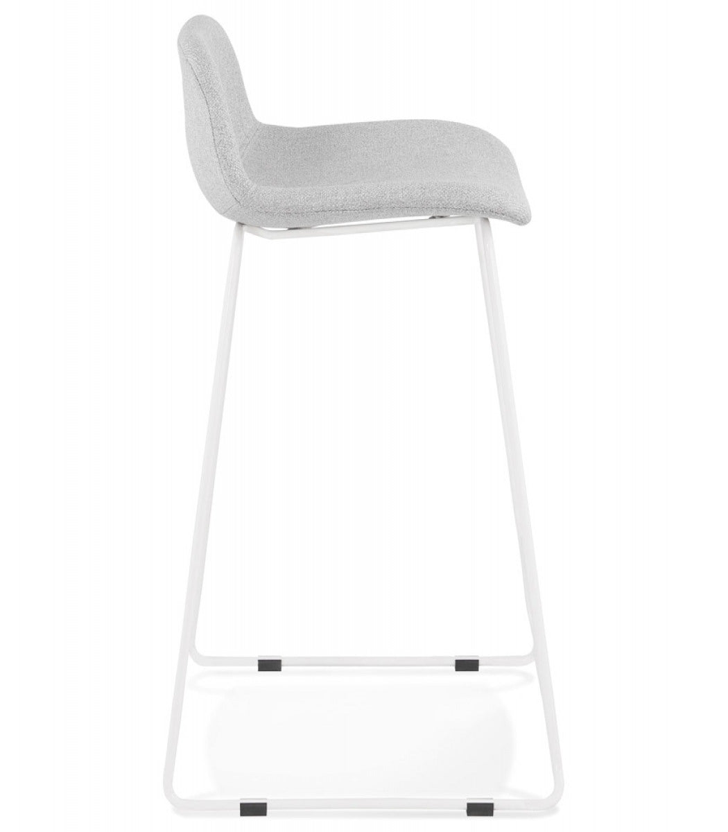Tabouret snack mi-hauteur 'MOSKOW MINI' en tissu gris clair et pieds en métal blanc