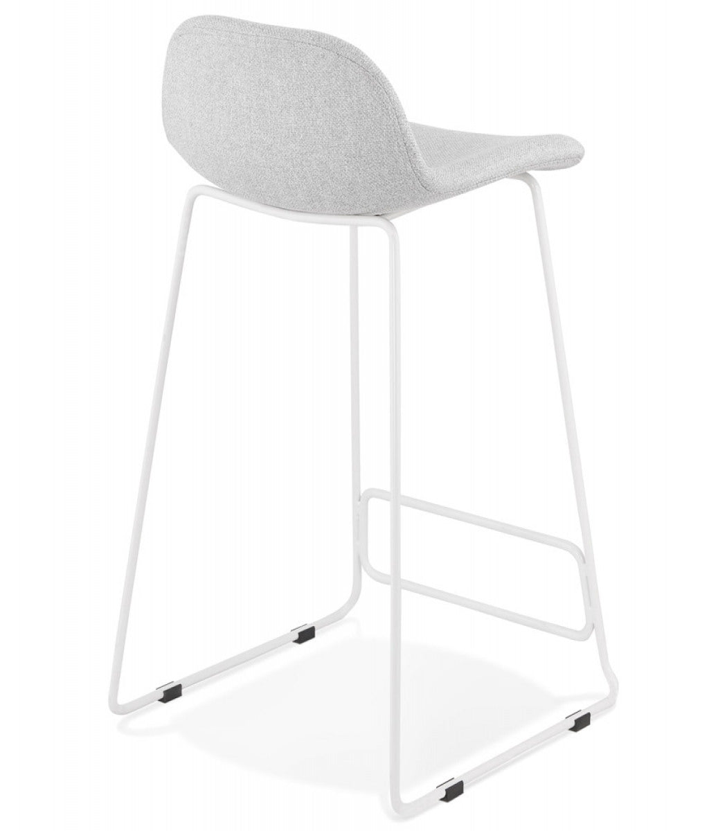 Tabouret snack mi-hauteur 'MOSKOW MINI' en tissu gris clair et pieds en métal blanc
