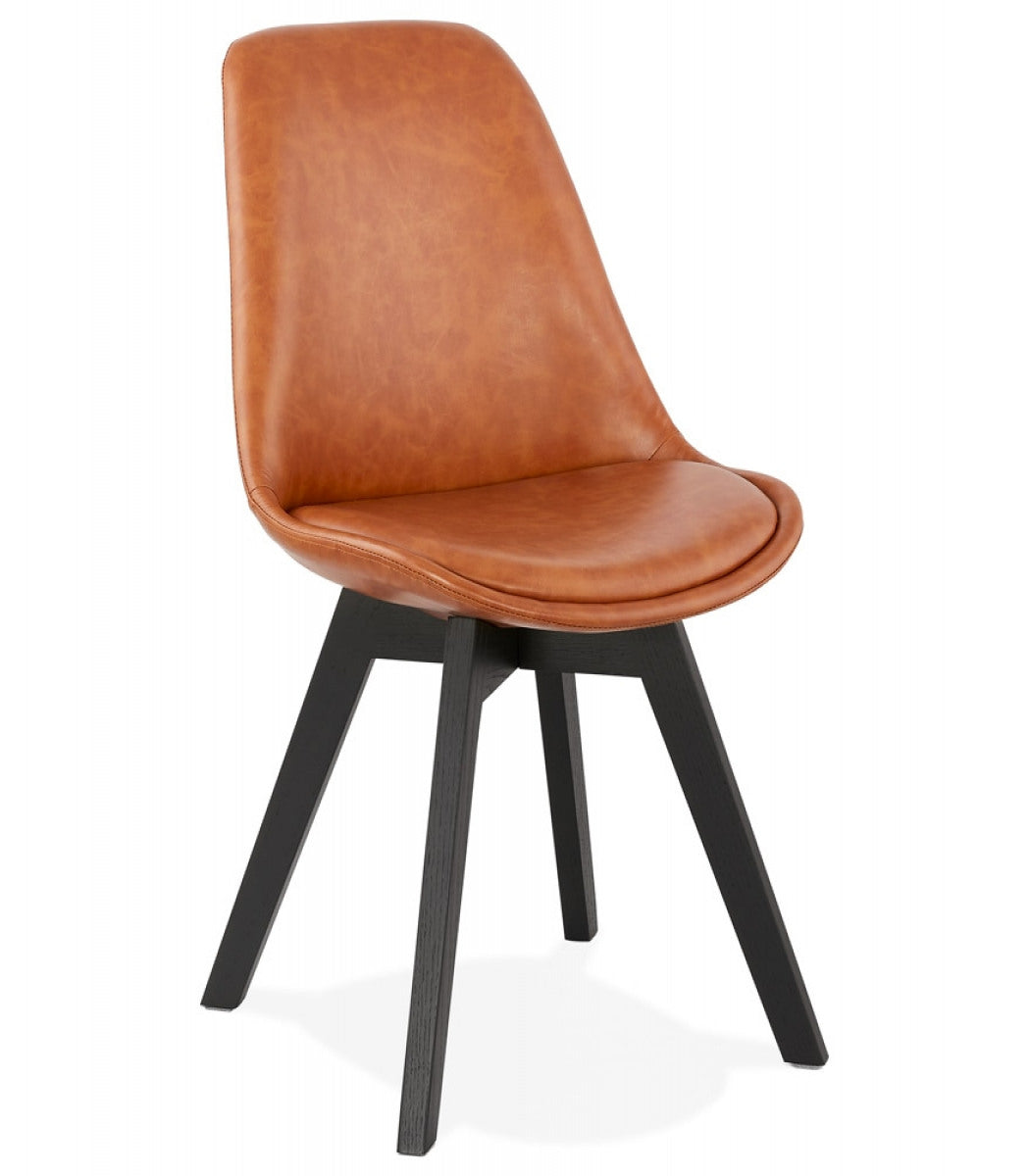 Chaise design 'NIAGARA' brune avec pieds en bois noir
