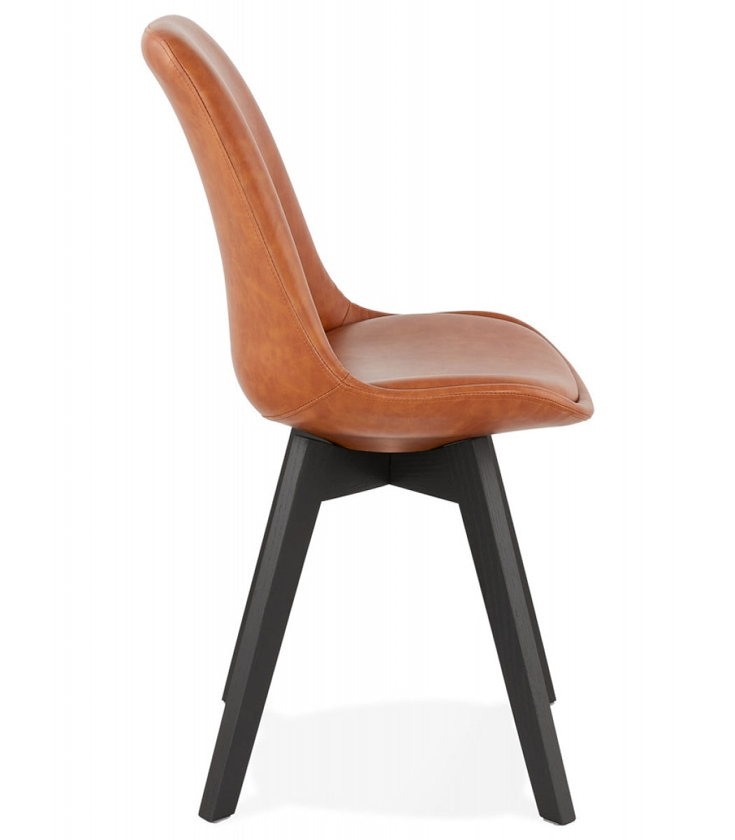 Chaise design 'NIAGARA' brune avec pieds en bois noir