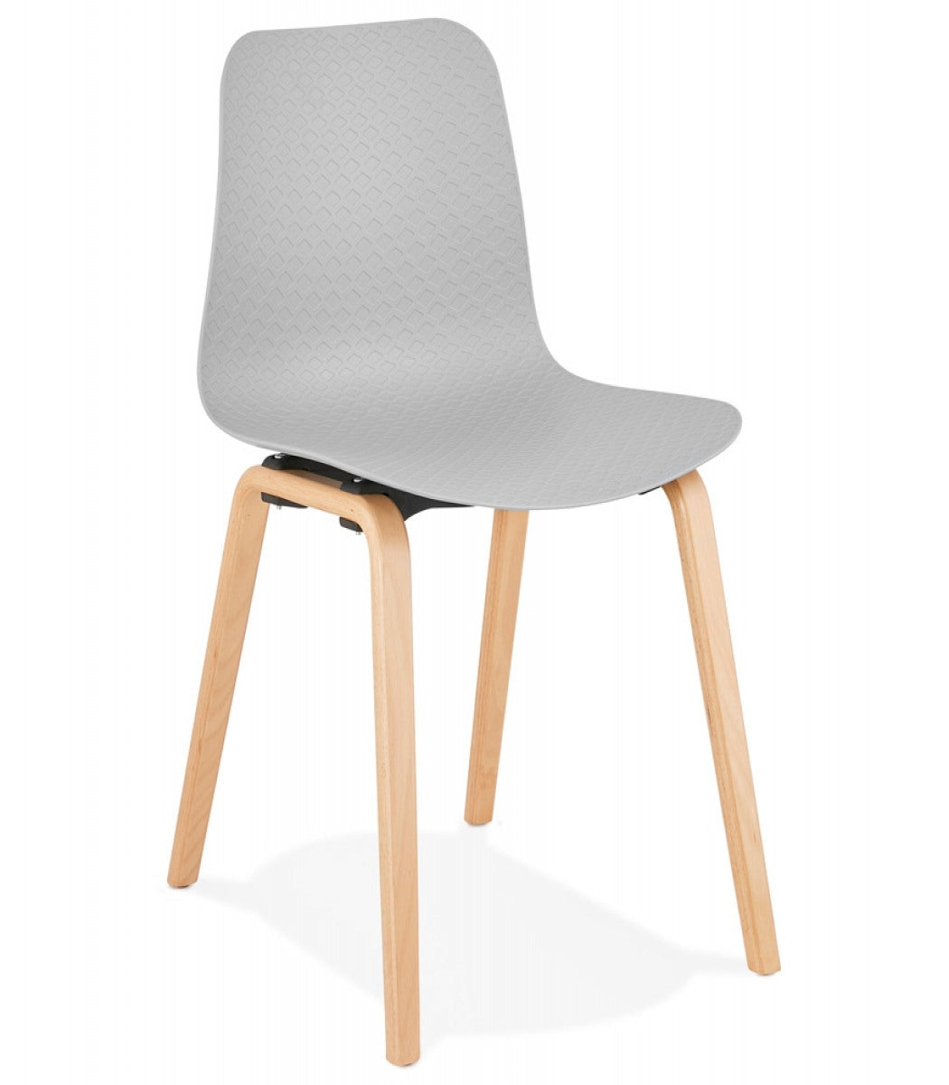 Chaise scandinave 'PACIFIK' grise avec pieds en bois finition naturelle