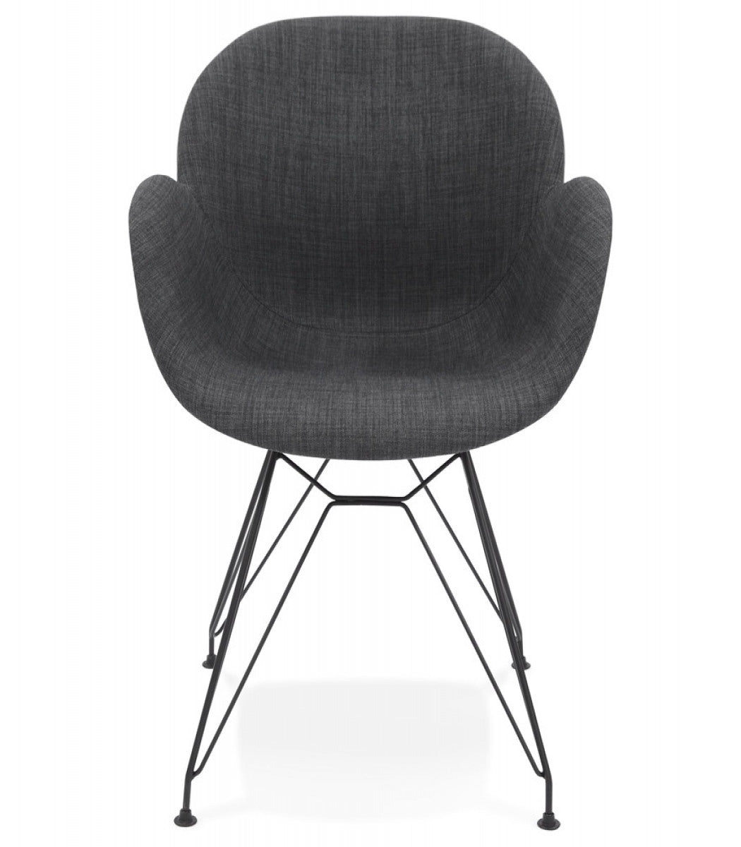 Chaise design 'PLANET' en tissu gris foncé avec pieds en métal noir