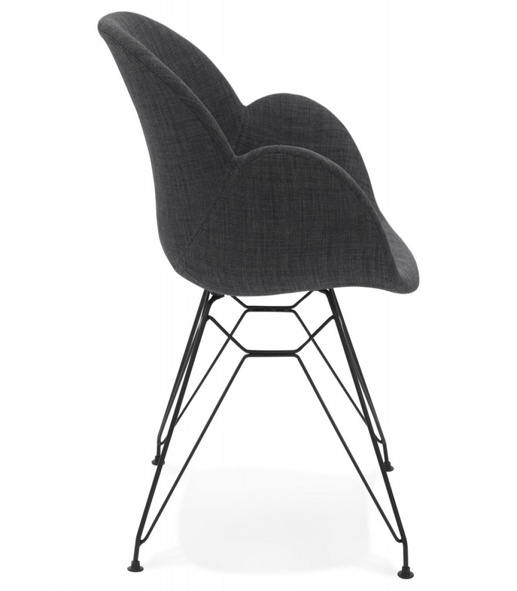 Chaise design 'PLANET' en tissu gris foncé avec pieds en métal noir