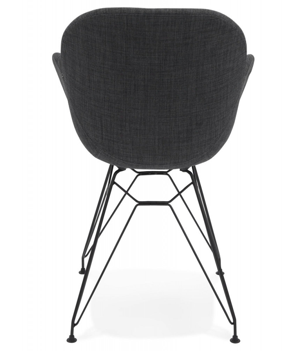 Chaise design 'PLANET' en tissu gris foncé avec pieds en métal noir