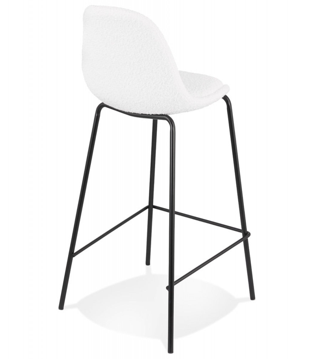 Tabouret snack mi-hauteur 'PLUMAR MINI' en tissu bouclé blanc et pied en métal noir