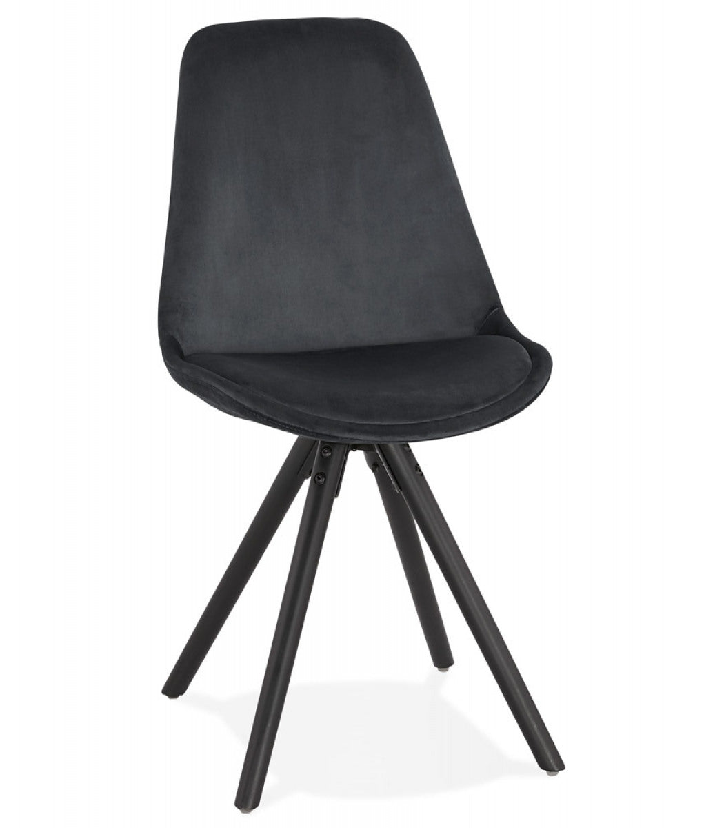 Chaise vintage 'RICKY' en velours noir et pieds en bois noir