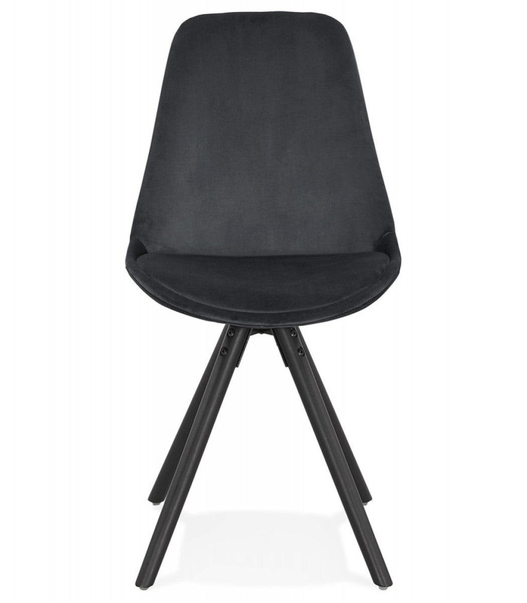 Chaise vintage 'RICKY' en velours noir et pieds en bois noir