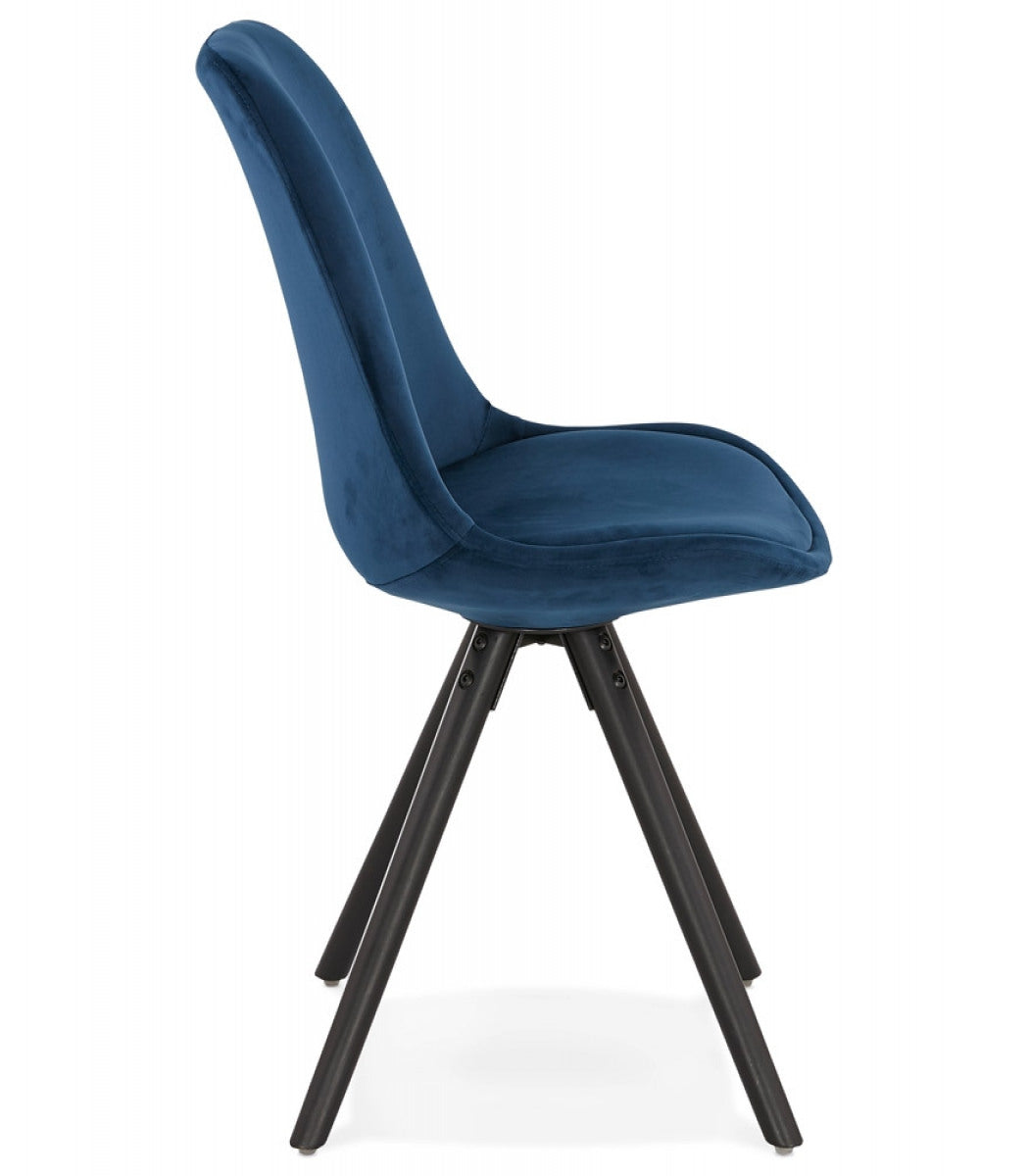Chaise vintage 'RICKY' en velours bleu et pieds en bois noir