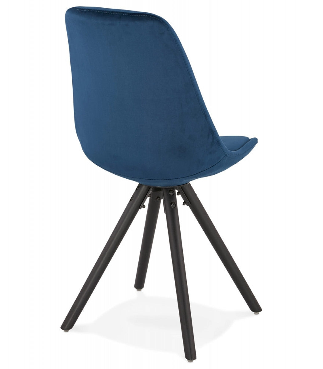 Chaise vintage 'RICKY' en velours bleu et pieds en bois noir