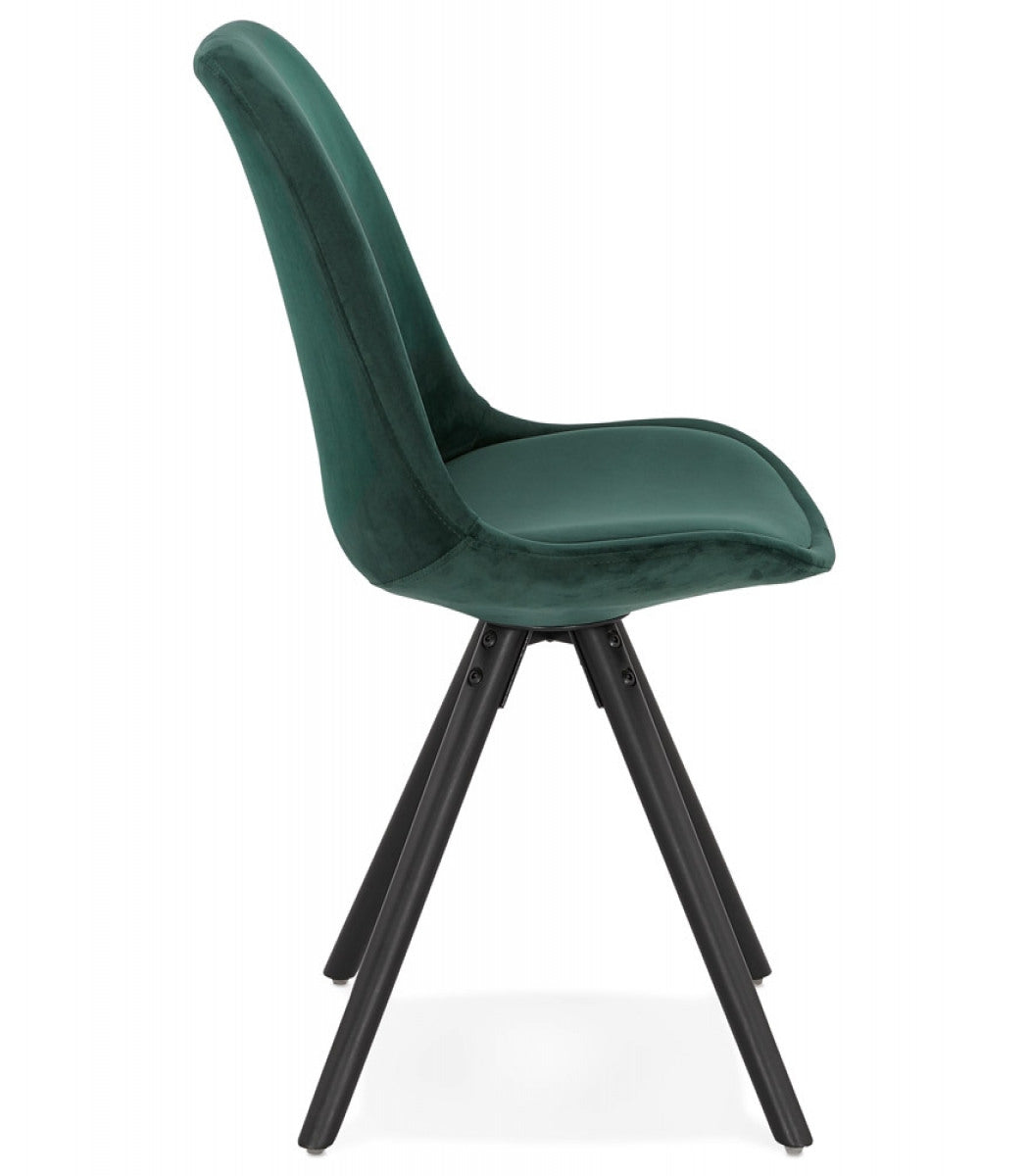 Chaise vintage 'RICKY' en velours vert et pieds en bois noir