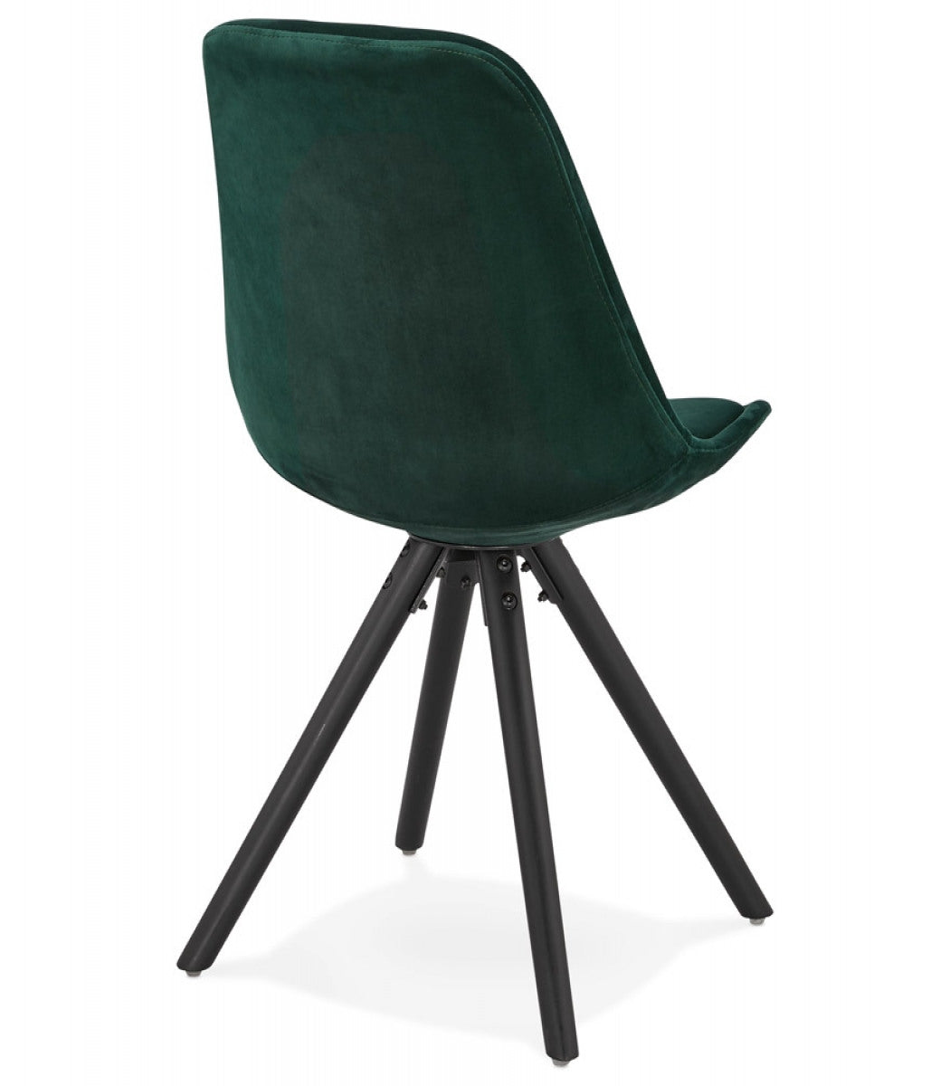 Chaise vintage 'RICKY' en velours vert et pieds en bois noir