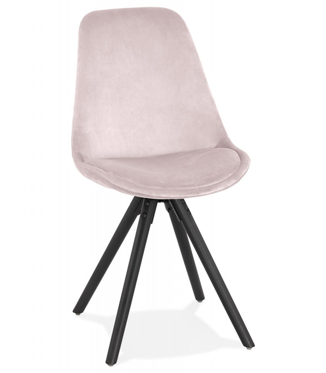 Chaise vintage 'RICKY' en velours rose et pieds en bois noir