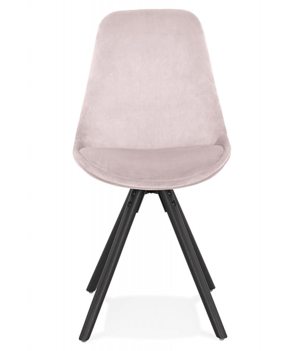 Chaise vintage 'RICKY' en velours rose et pieds en bois noir