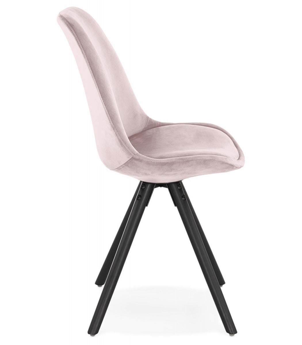 Chaise vintage 'RICKY' en velours rose et pieds en bois noir