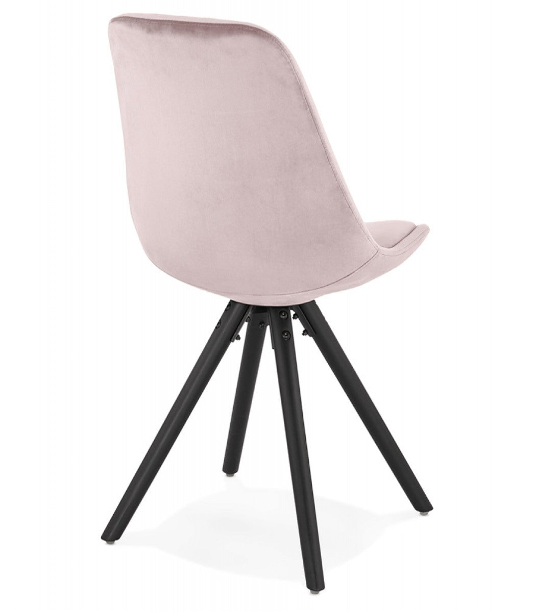 Chaise vintage 'RICKY' en velours rose et pieds en bois noir