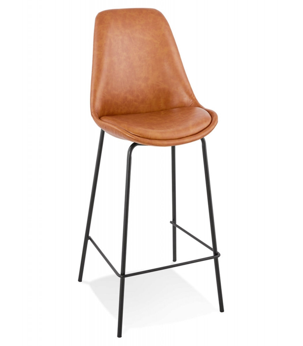 Tabouret snack mi-hauteur 'RITUAL MINI' en matière synthétique brune et pied en métal noir