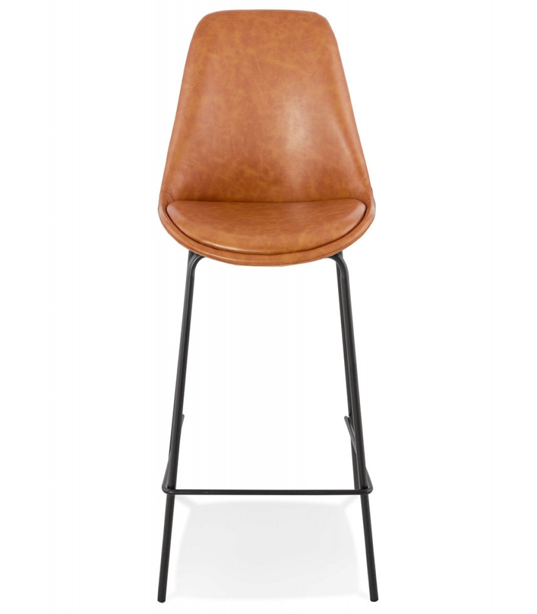 Tabouret snack mi-hauteur 'RITUAL MINI' en matière synthétique brune et pied en métal noir