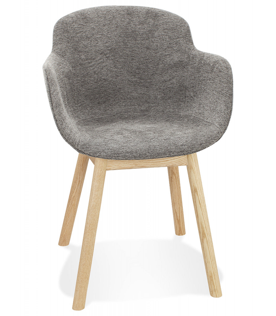 Chaise avec accoudoirs 'ROSSINI' en tissu gris foncé et pieds en bois naturel
