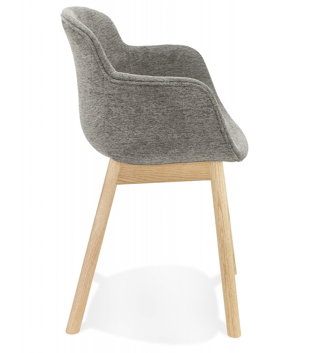 Chaise avec accoudoirs 'ROSSINI' en tissu gris foncé et pieds en bois naturel