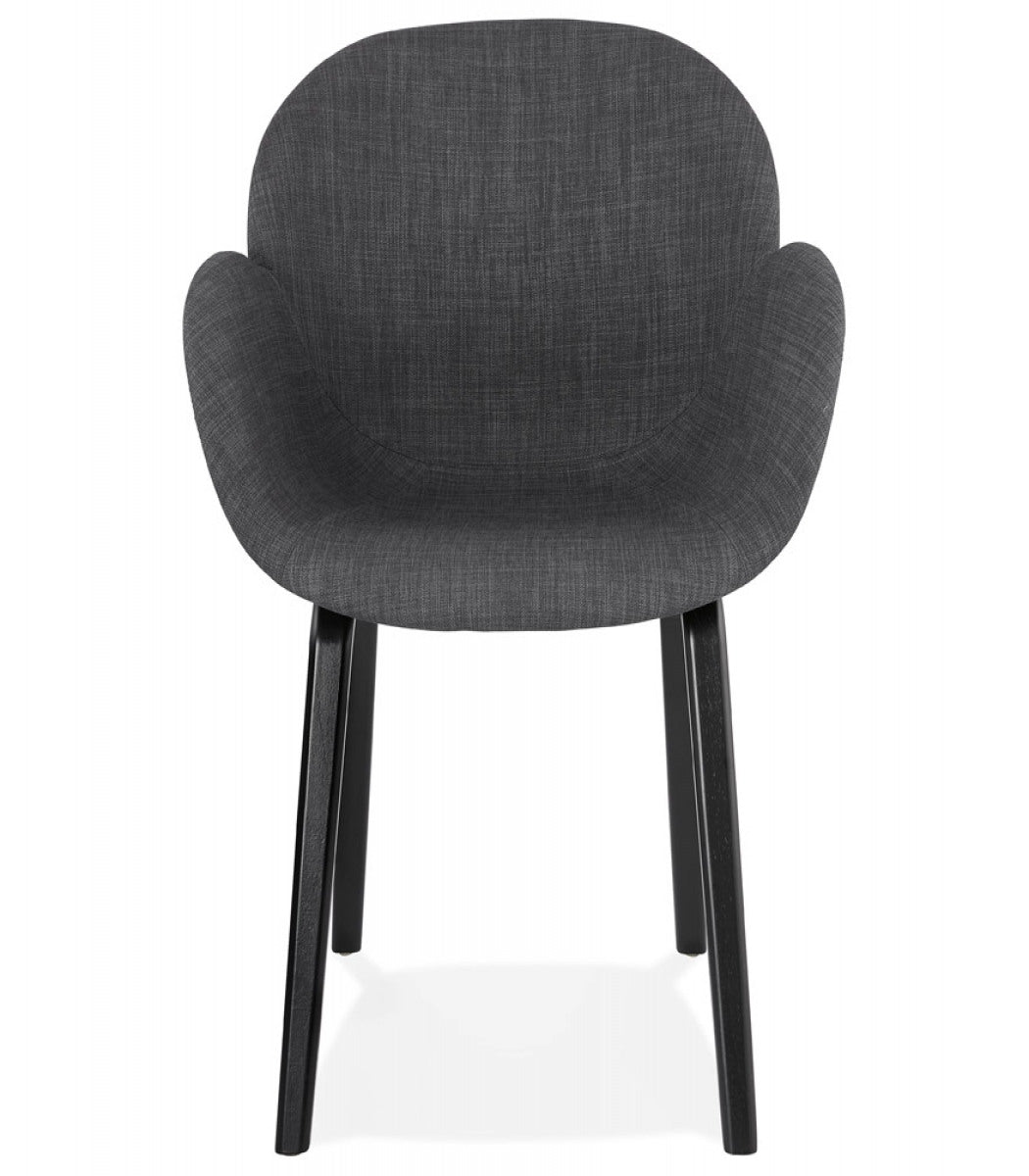 Chaise design avec accoudoirs 'SAMY' en tissu gris et pieds en bois noir
