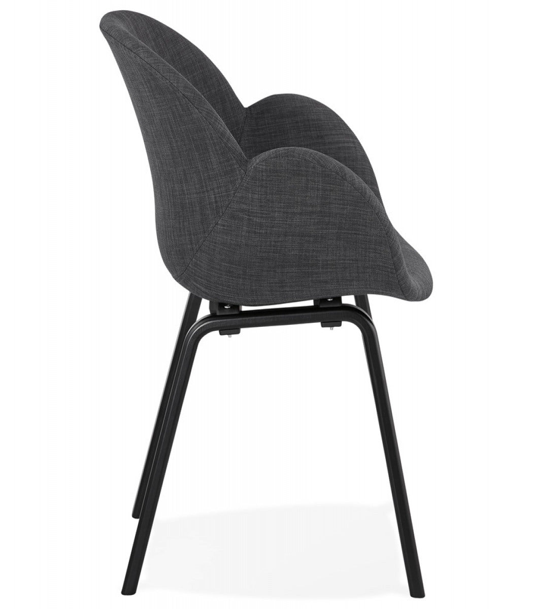 Chaise design avec accoudoirs 'SAMY' en tissu gris et pieds en bois noir