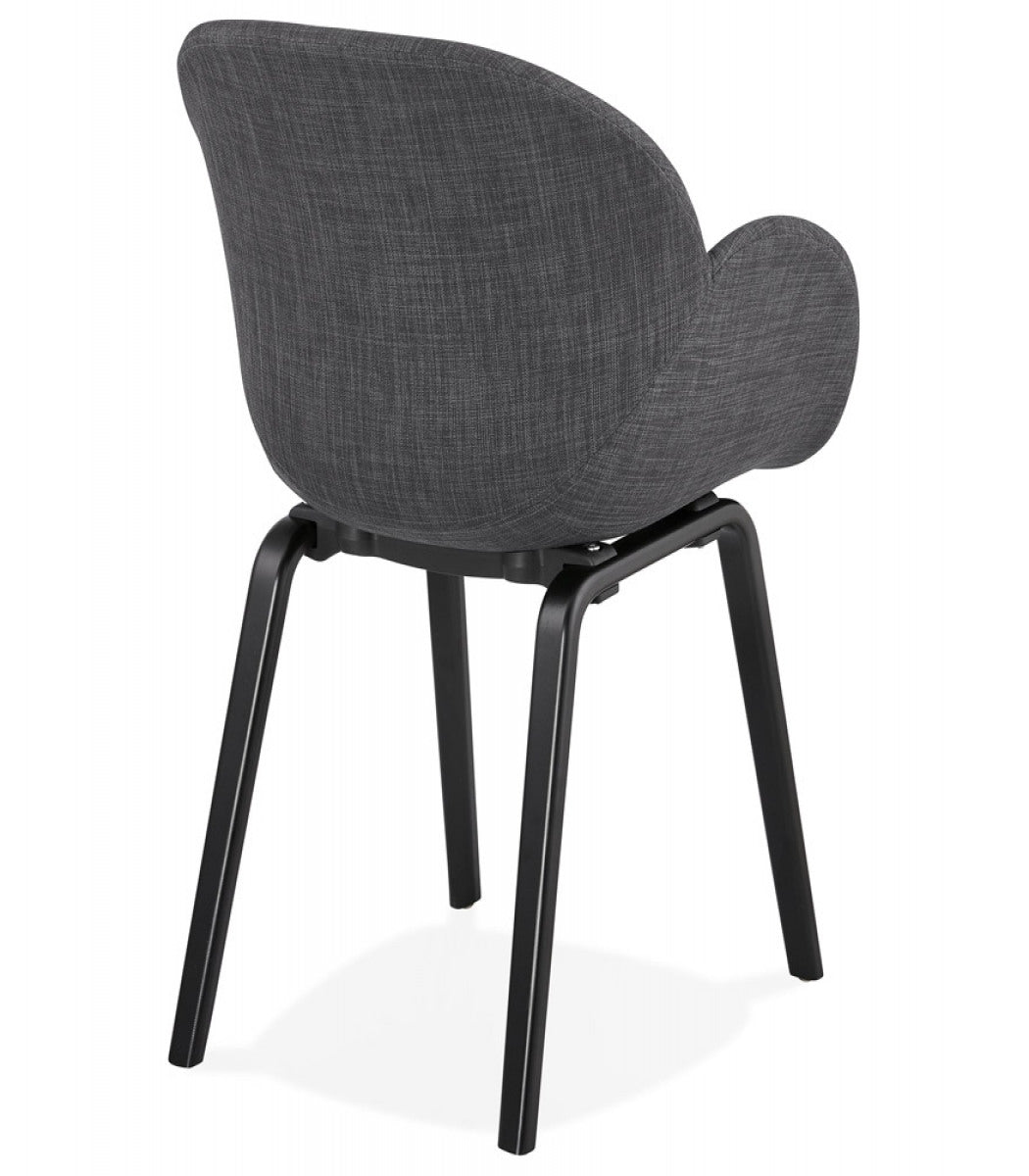 Chaise design avec accoudoirs 'SAMY' en tissu gris et pieds en bois noir