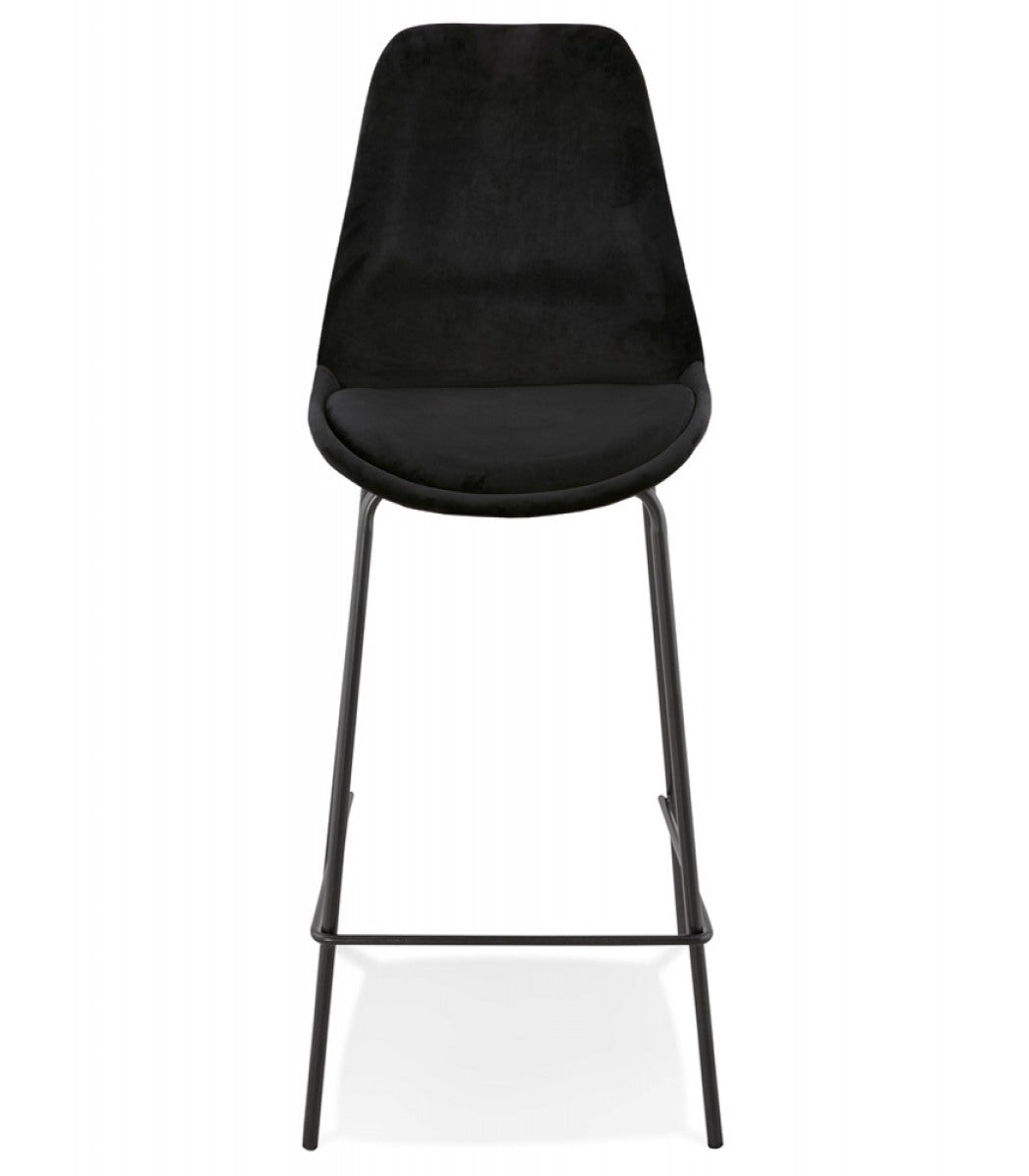Tabouret snack mi-hauteur 'SPARK MINI' en velours noir et pieds en métal noir