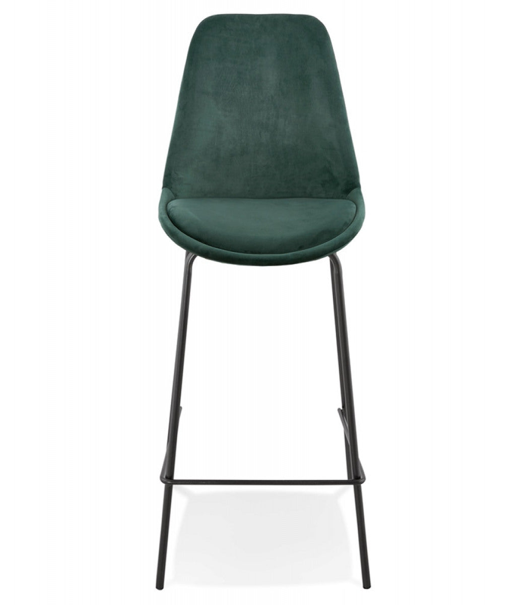 Tabouret snack mi-hauteur 'SPARK MINI' en velours vert et pieds en métal noir