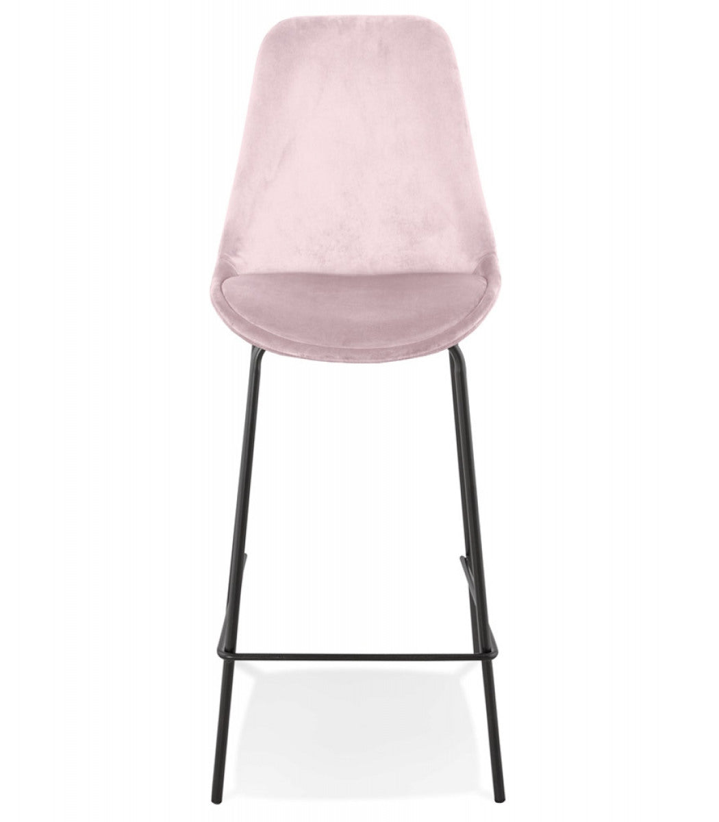 Tabouret snack mi-hauteur 'SPARK MINI' en velours rose et pieds en métal noir