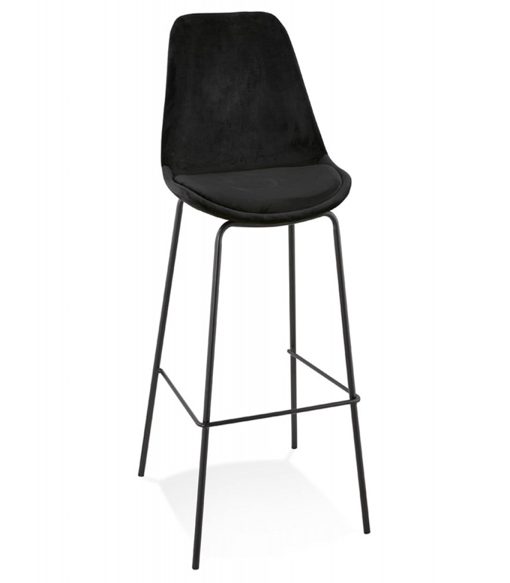 Tabouret de bar 'SPARK' en velours noir et pieds en métal noir