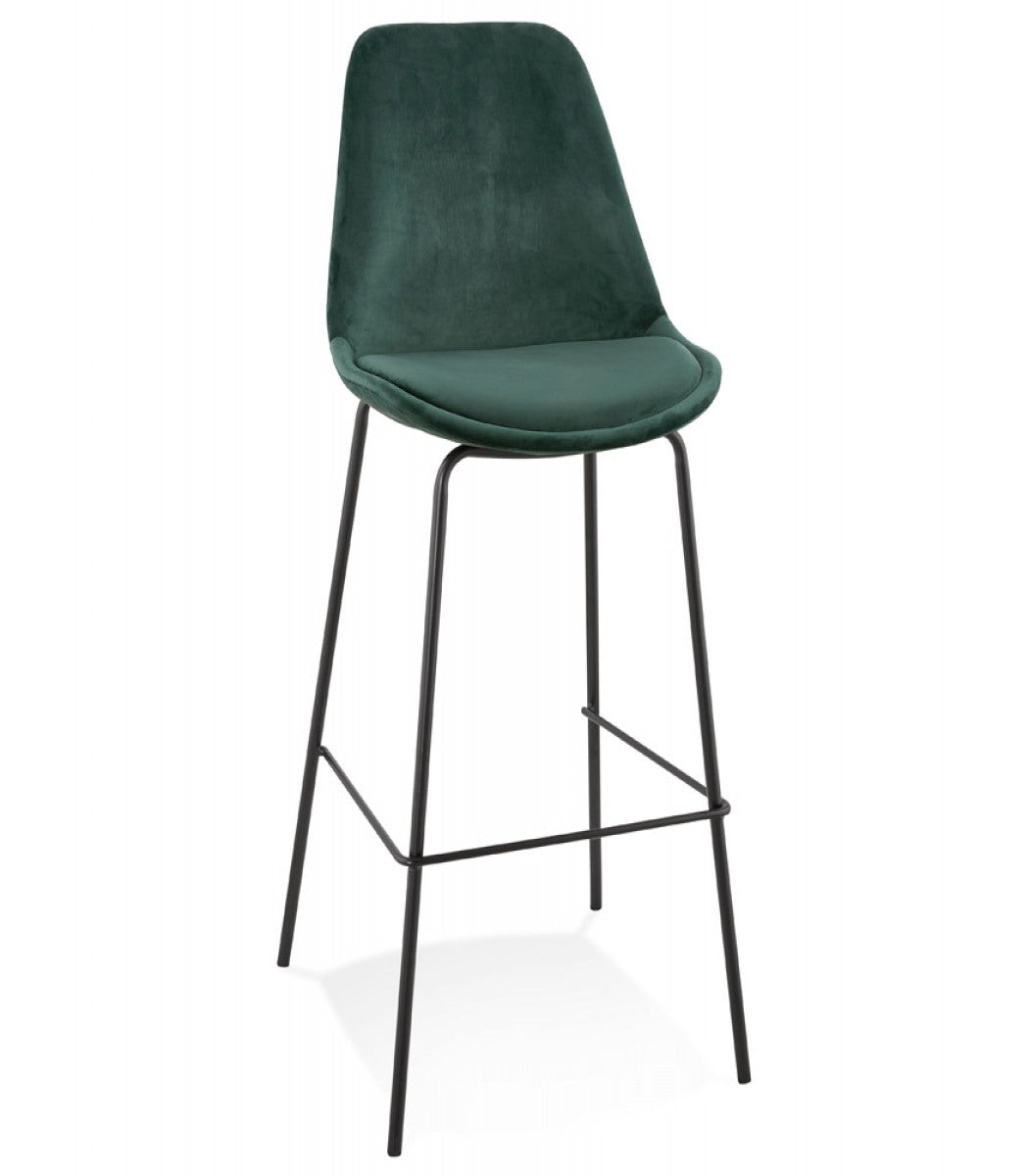 Tabouret de bar 'SPARK' en velours vert et pieds en métal noir