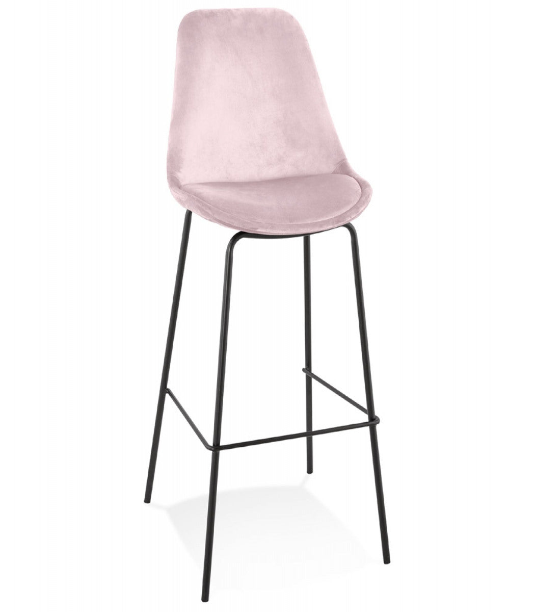 Tabouret de bar 'SPARK' en velours rose et pieds en métal noir
