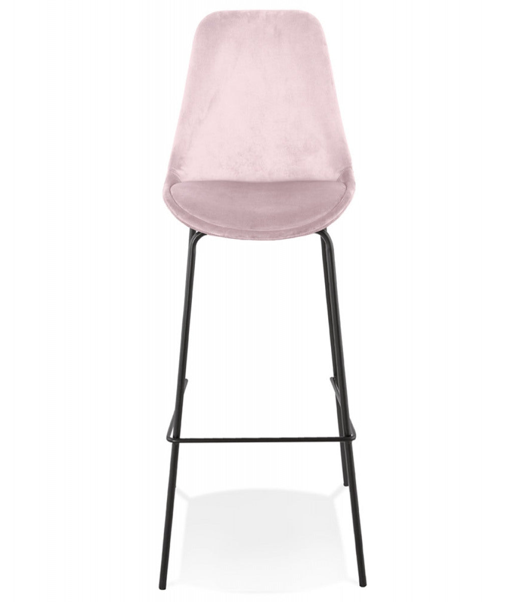 Tabouret de bar 'SPARK' en velours rose et pieds en métal noir