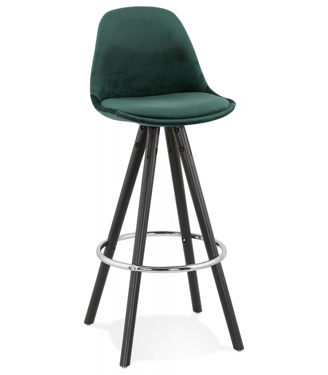 Tabouret snack mi-hauteur 'SPIRIT MINI' en velours vert et pieds en bois noir