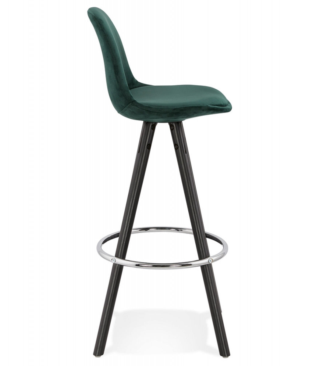 Tabouret snack mi-hauteur 'SPIRIT MINI' en velours vert et pieds en bois noir