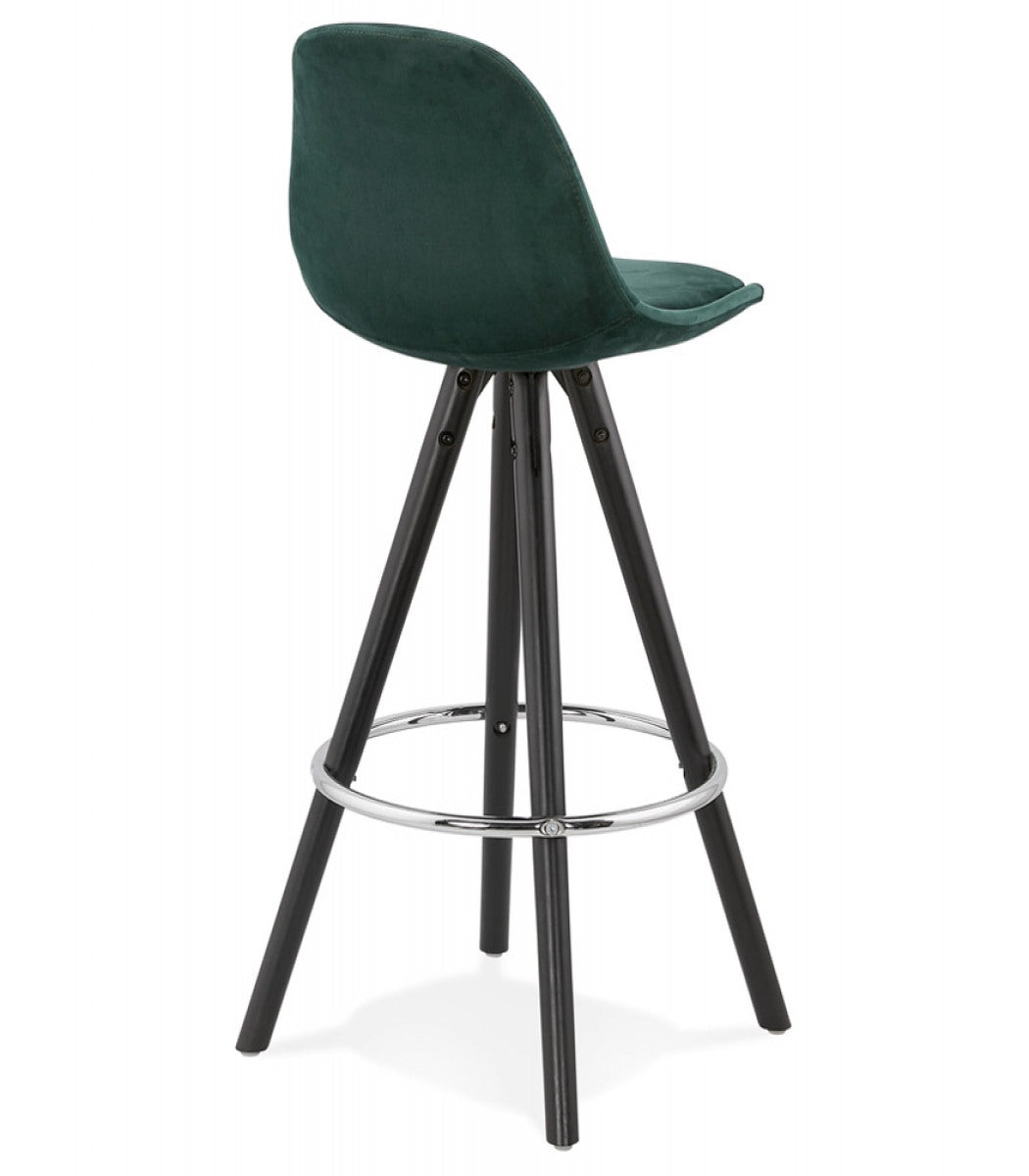 Tabouret snack mi-hauteur 'SPIRIT MINI' en velours vert et pieds en bois noir