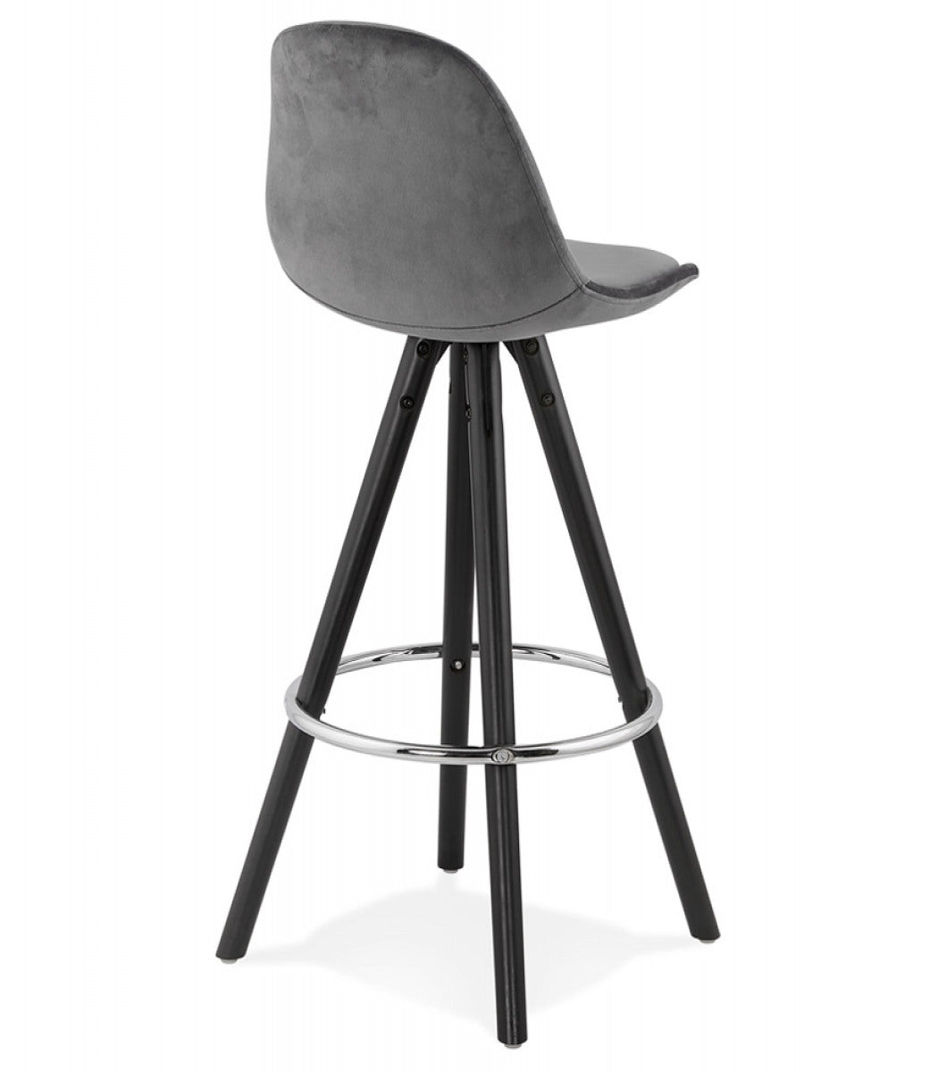 Tabouret snack mi-hauteur 'SPIRIT MINI' en velours gris et pieds en bois noir