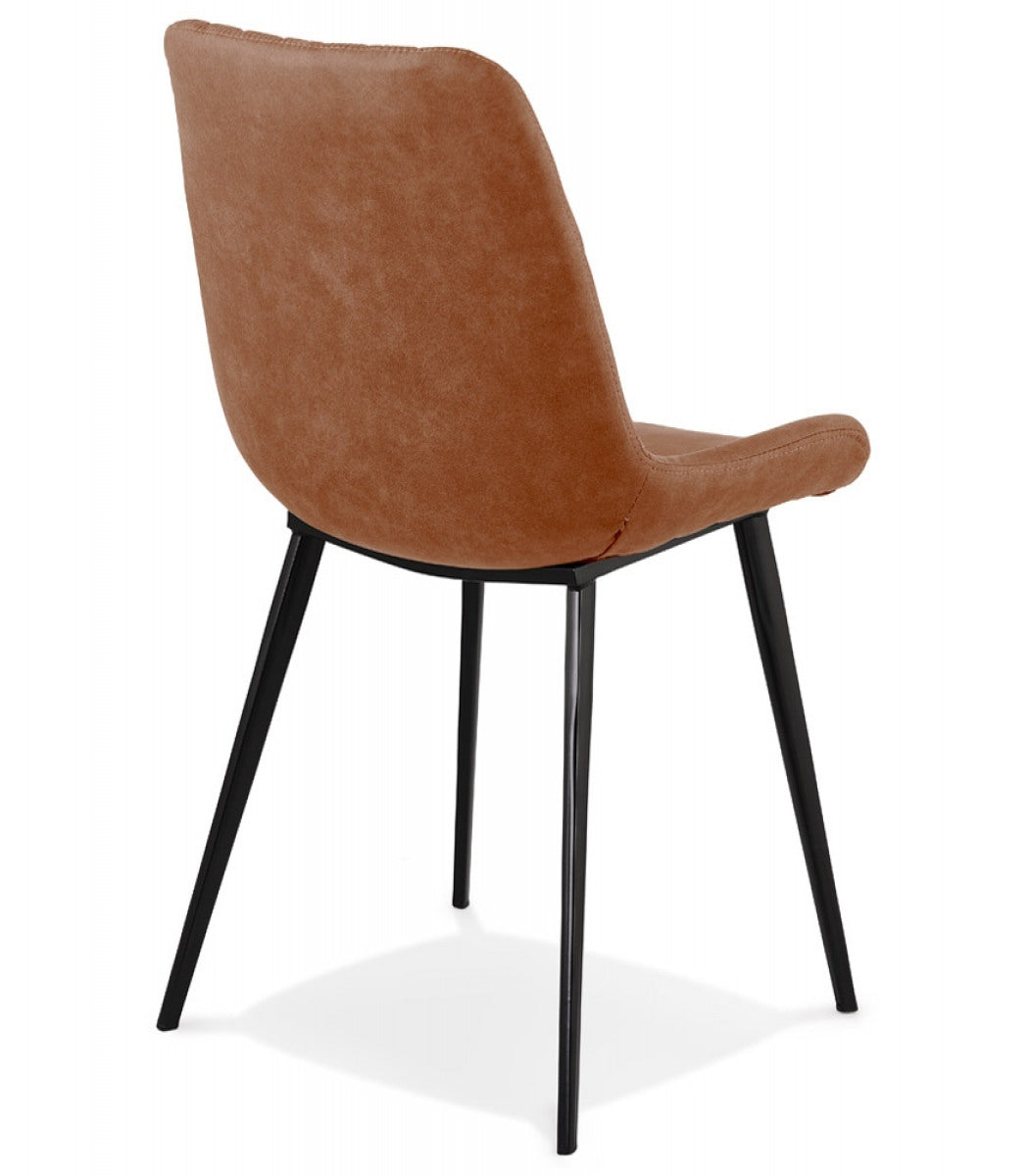 Chaise design 'TAICHI' en microfibre brune et pieds en métal noir