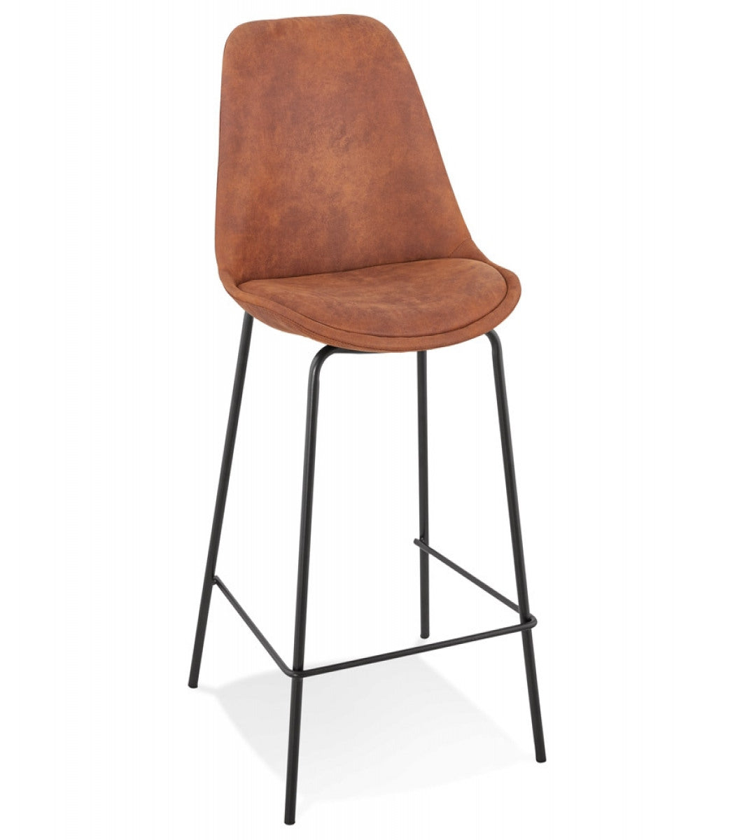 Tabouret snack mi-hauteur 'TAO MINI' en microfibre brune et pieds en métal noir