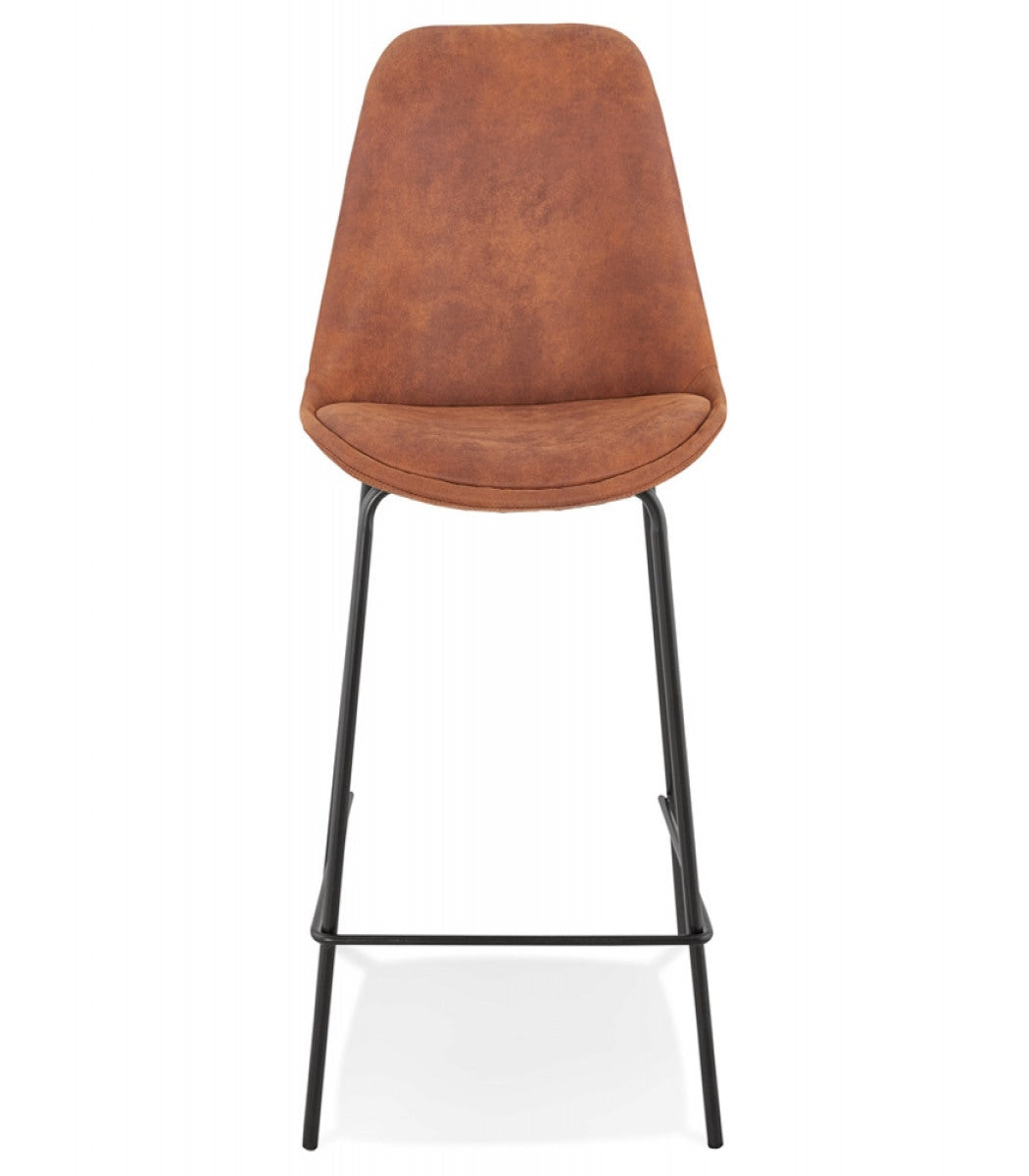 Tabouret snack mi-hauteur 'TAO MINI' en microfibre brune et pieds en métal noir